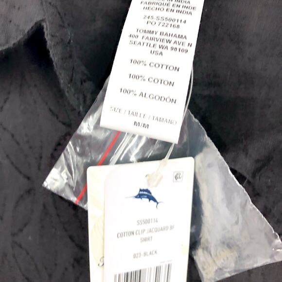 TOMMY BAHAMA Boyfriend Shirt Swim Cover Up Medium Black Cotton Clip Jacquard NWT - Picture 9 of 10